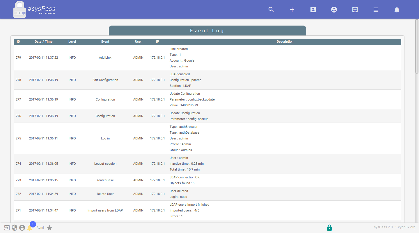 sysPass event log