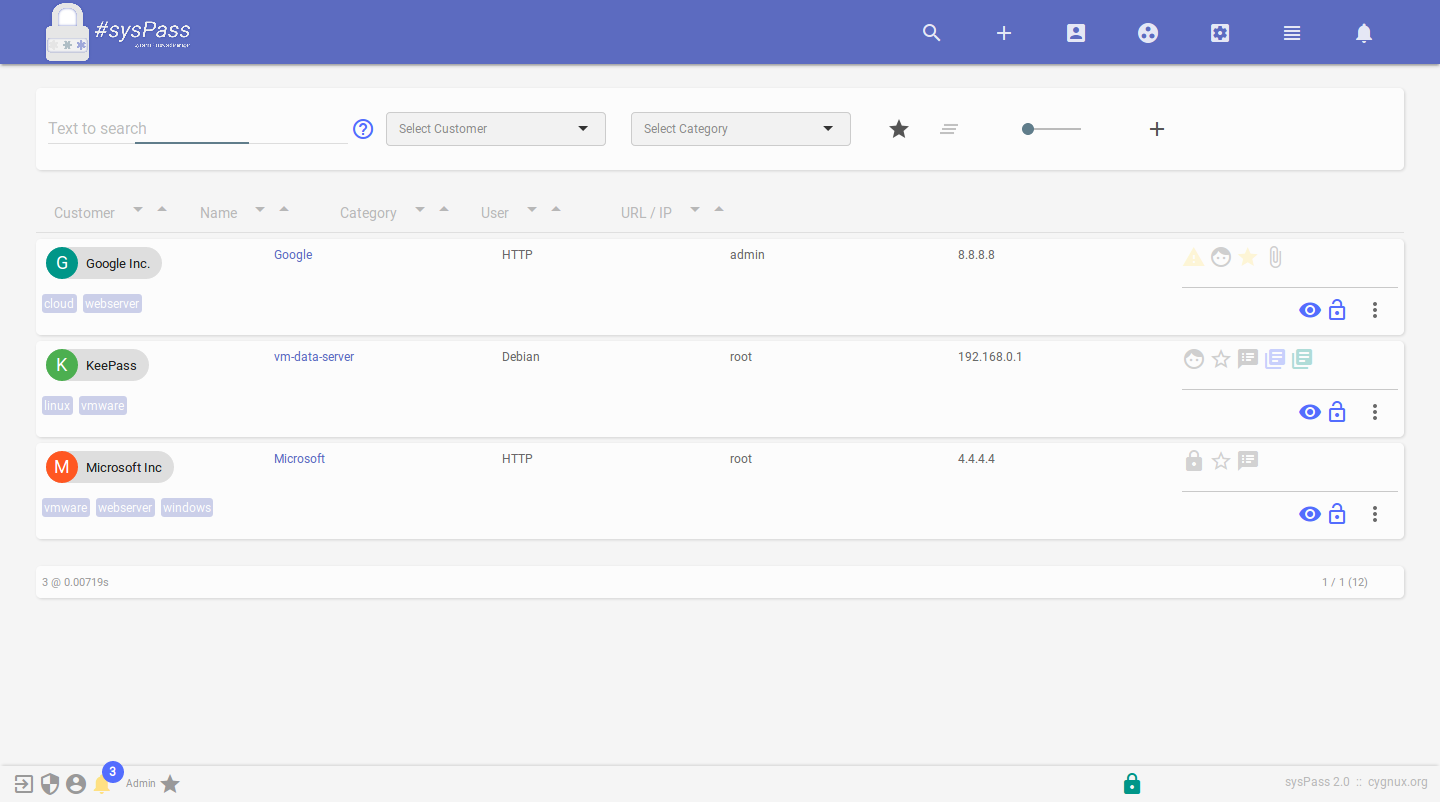 sysPass account list layout
