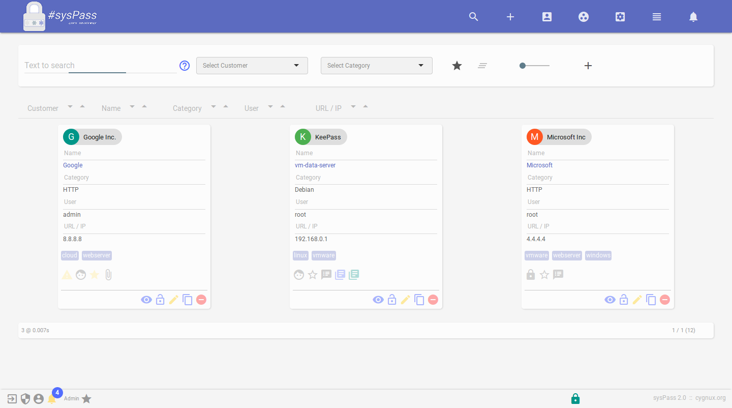 sysPass account details layout
